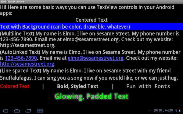 Экран Android с многочисленными элементами управления TextView
