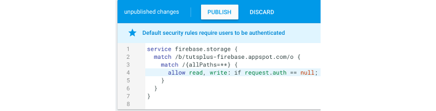 Правила аутентификации для доступа к хранилищу Firebase