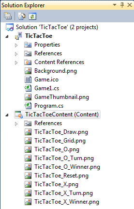 Обозреватель решений Visual Studio 2010 после импорта всех игровых файлов