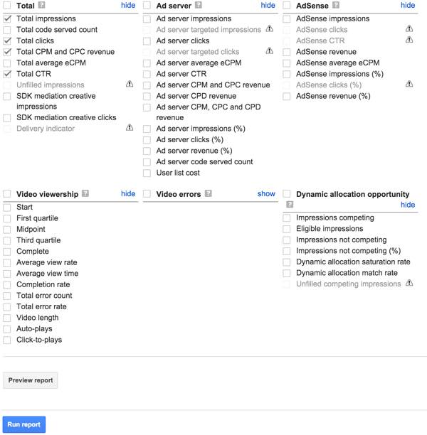 Google DFP Создать отчет из опций "Скретч"