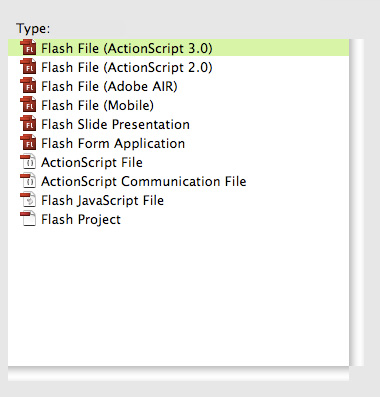 Создайте новый файл ActionScript 3.0.