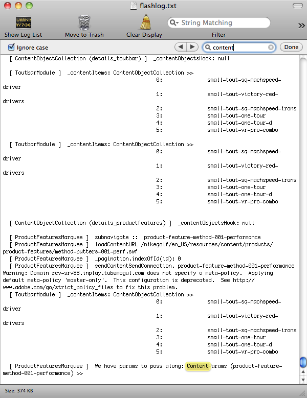 The Mac's Console application in use for Flash traces