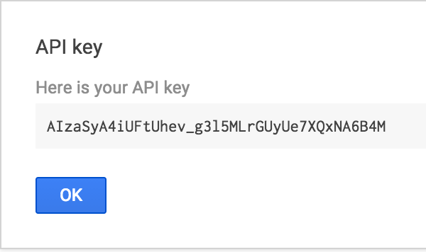 Диалог, представляющий ваш ключ API Google