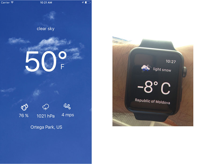 Скриншоты шаблона приложения Погода