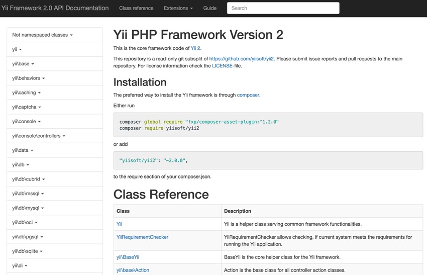 Программирование с помощью Yii - Auto-Generated Framework Documentation