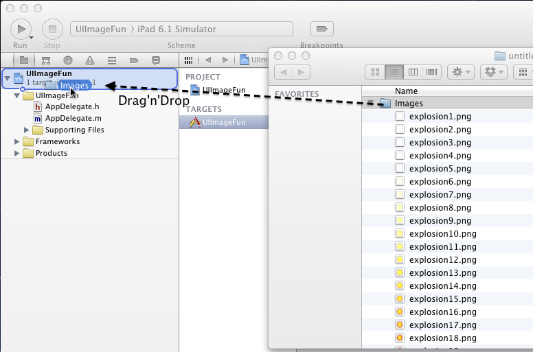 Перетащите папку «Изображения» в свой проект