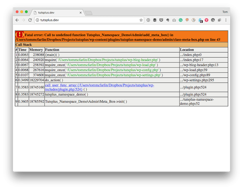 Сообщение об ошибке неопределенной функции