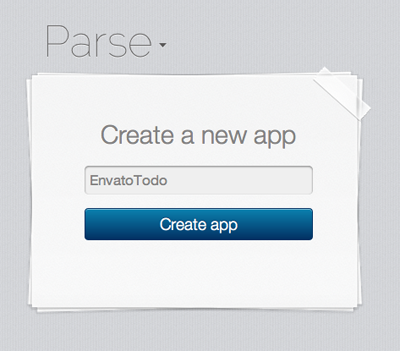 Создать новое приложение Parse