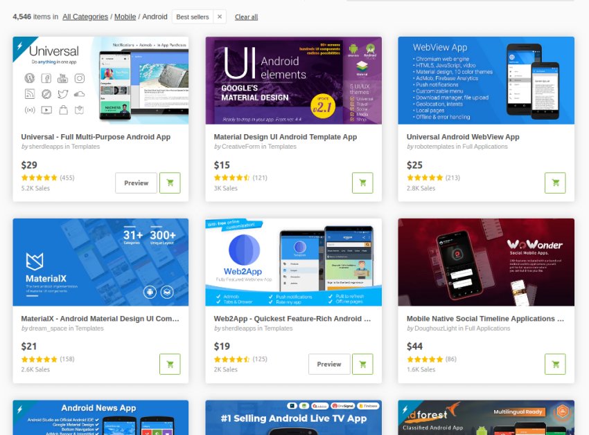 CodeCanyon mobile Android app template bestsellers