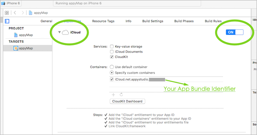 Включите iCloud для вашего приложения