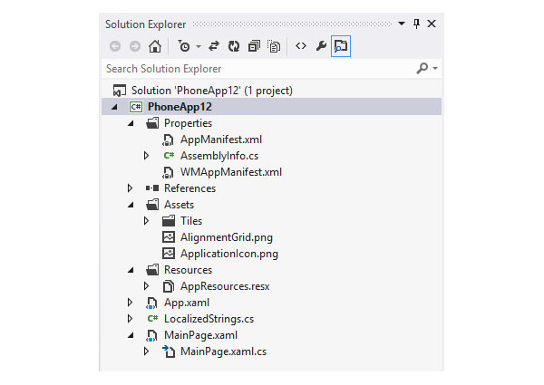 Структура стандартного проекта Windows Phone
