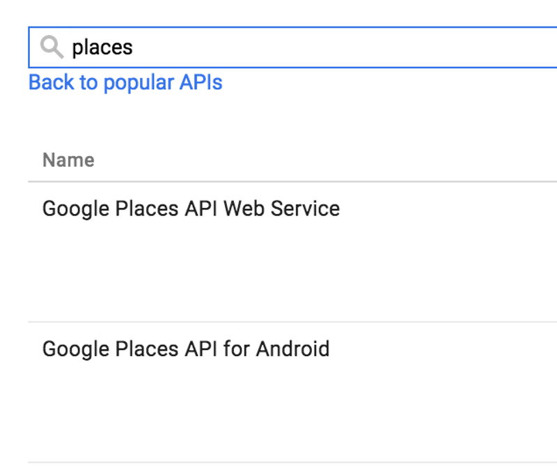 Консоль Google API Включить Places API