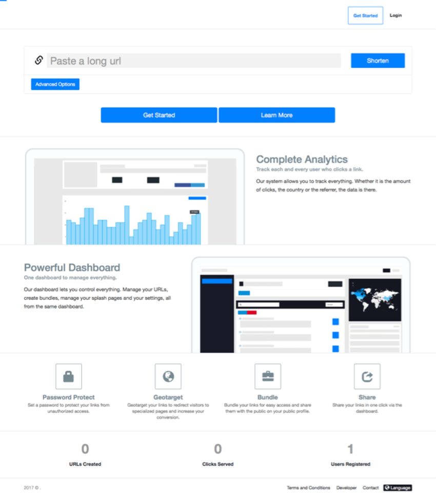 Главная страница Премиум URL Shortener