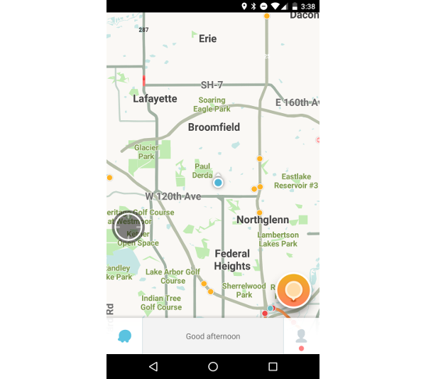 Главный экран карты в Waze