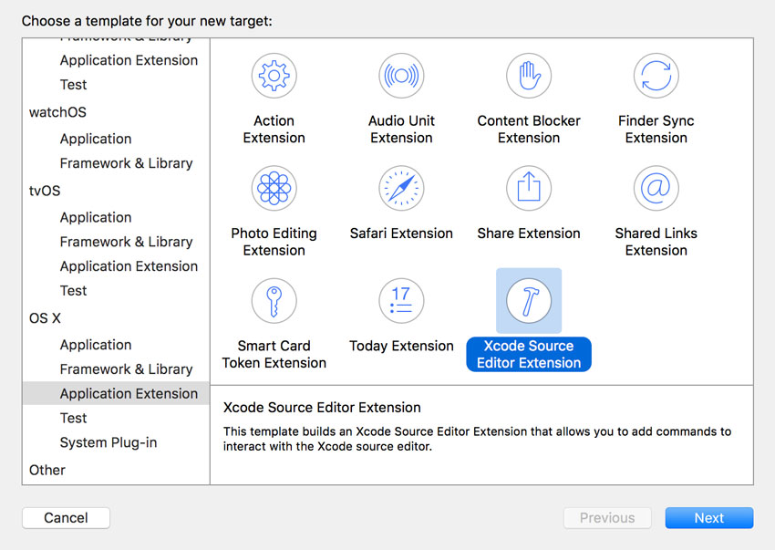 Шаблон расширения редактора исходного кода Xcode