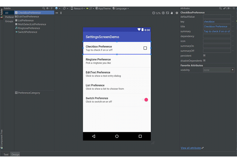 Редактор настроек Android Studio