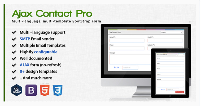 AJAX Contact Pro - многоязычная форма обратной связи HTML5 Bootstrap