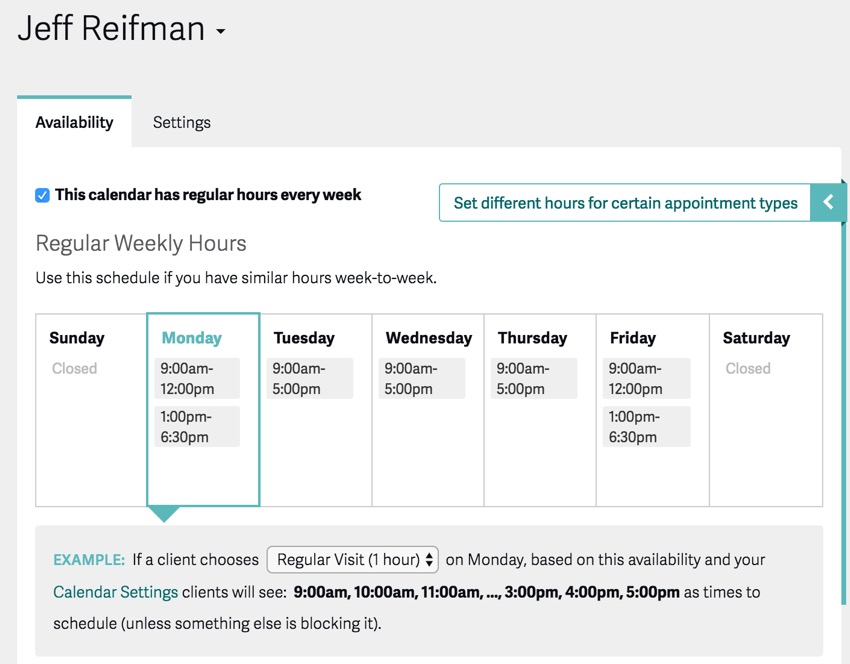 Acuity Scheduling Developers - настройка блокировки календаря