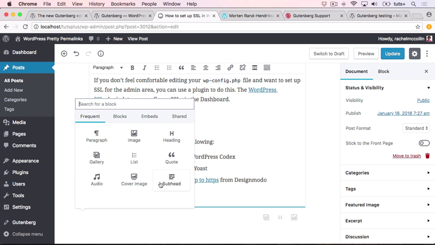 Screenshot of WordPress Gutenberg in action