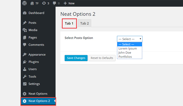 Добавление опции select-post в интерфейс с вкладками