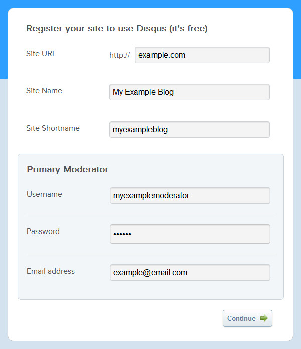 Снимок экрана 1: Регистрация новой учетной записи на Disqus