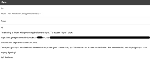 BitTorrent Sync Поделиться по электронной почте