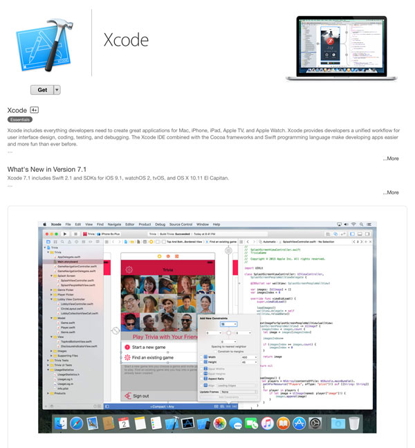 Скачать Xcode через App Store