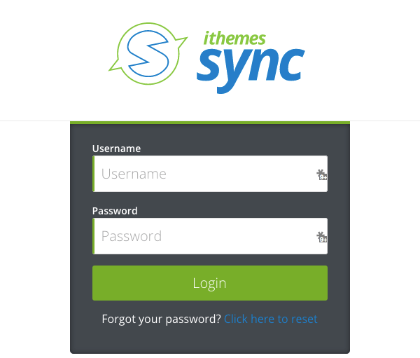 Страница входа в iThemes Sync