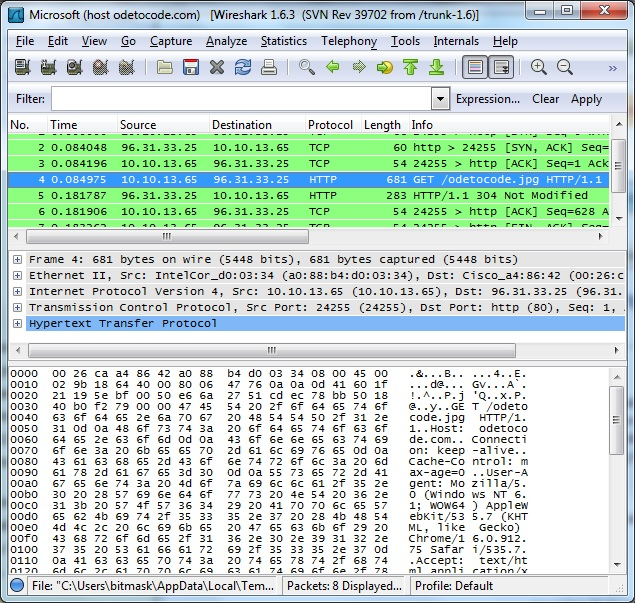 Рисунок 5 Использование Wireshark