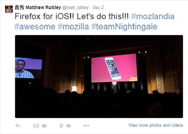 Tweet от Matthew Ruttley Firefox для iOS Давайте сделаем это