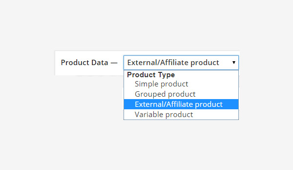 ExternalAffiliate продукт из раскрывающегося меню Product Data