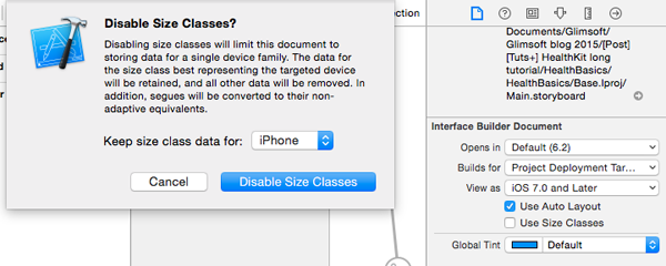 Xcode - отключение классов размеров