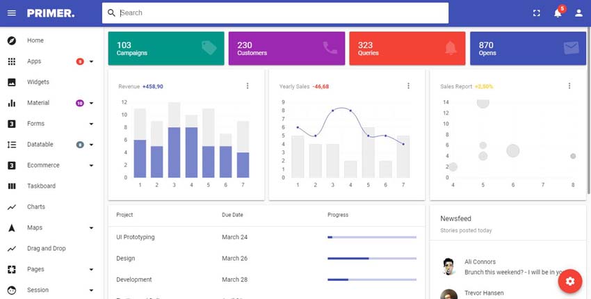 Шаблон PrimerAngular и React Admin