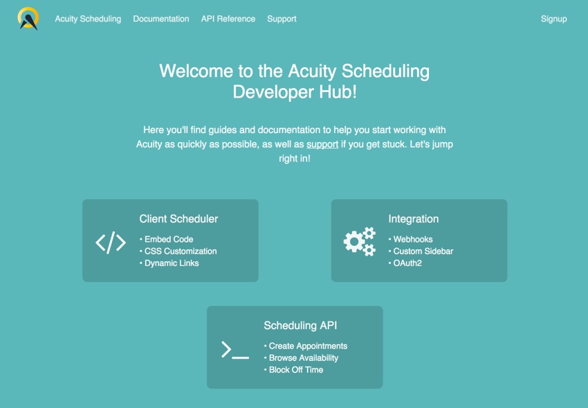 Acuity Scheduling Developer Hub APIs и др.