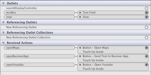 Соединения Sender XIB Interface Builder