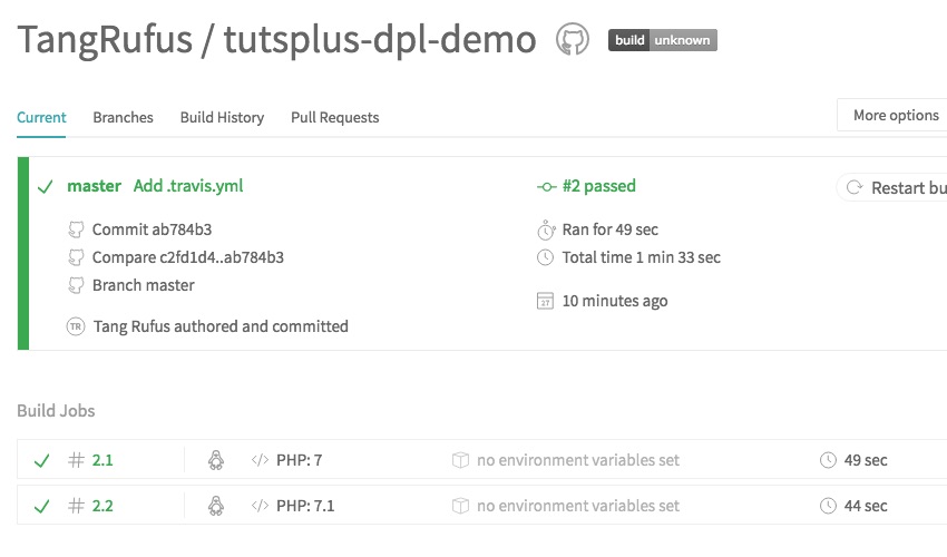 TravisCI текущая сборка