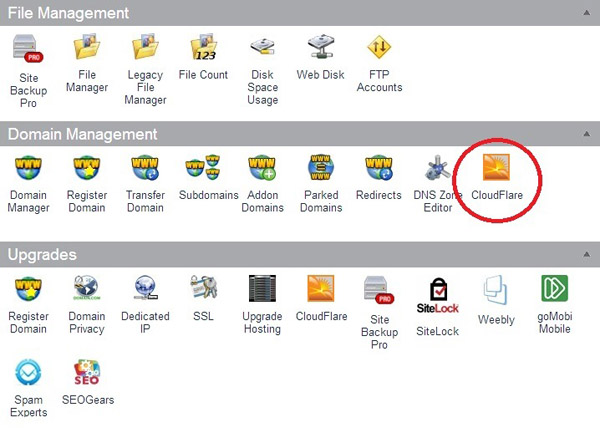 Поиск CloudFlare в cPanel