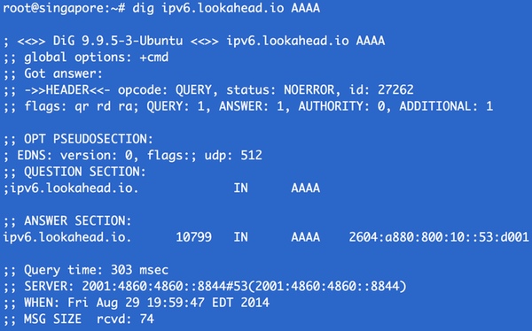 Результаты раскопок с AAAA для IPv6