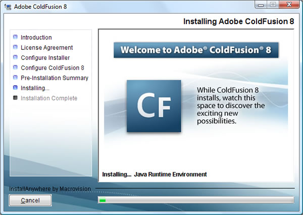 Заставка Adobe ColdFusion 8