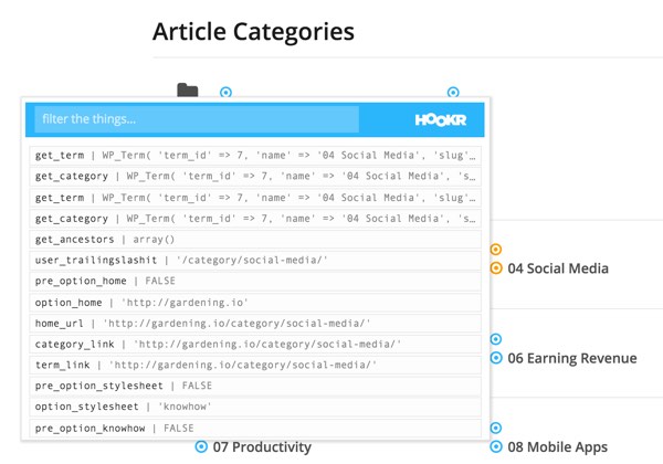 Плагин Hookr WordPress - Подробные фильтры