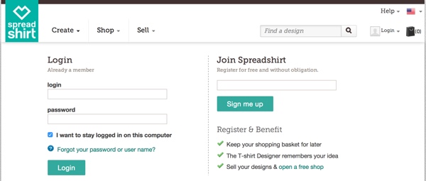 Зарегистрируйтесь на Spreadshirt
