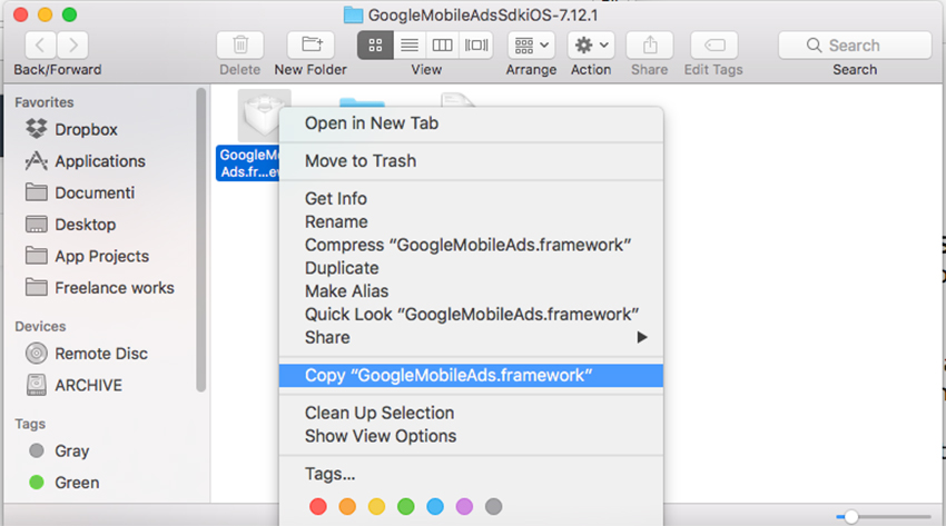 Скопируйте GoogleMobileAdsframework