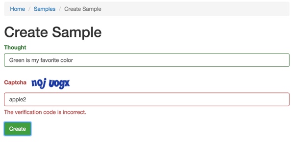 Образец валидатора Yii2 Ошибка проверки CAPTCHA