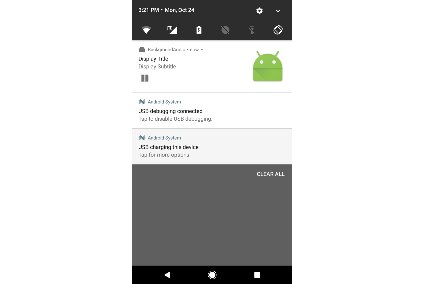 Уведомление об управлении мультимедиа на устройстве Android Nougat