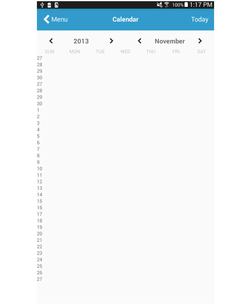 страница календаря добавлены календарные дни