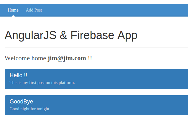 Страница приветствия с постом из Firebase