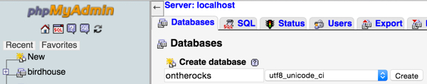 Создать базу данных MySQL ontherocks