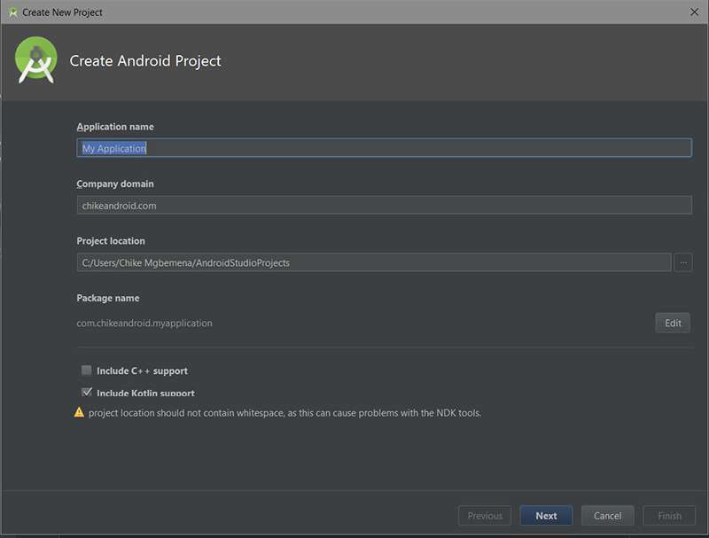 Android Studio создать экран проекта