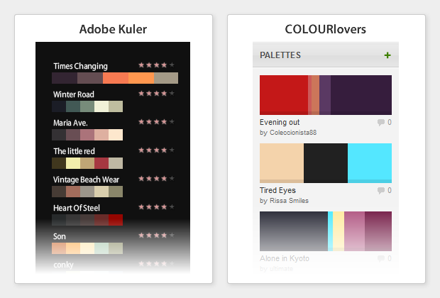 Просмотр цветовых палитр на Kuler & ColourLovers