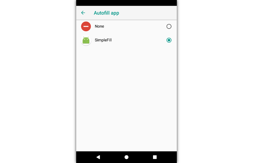 Autofill app selection screen